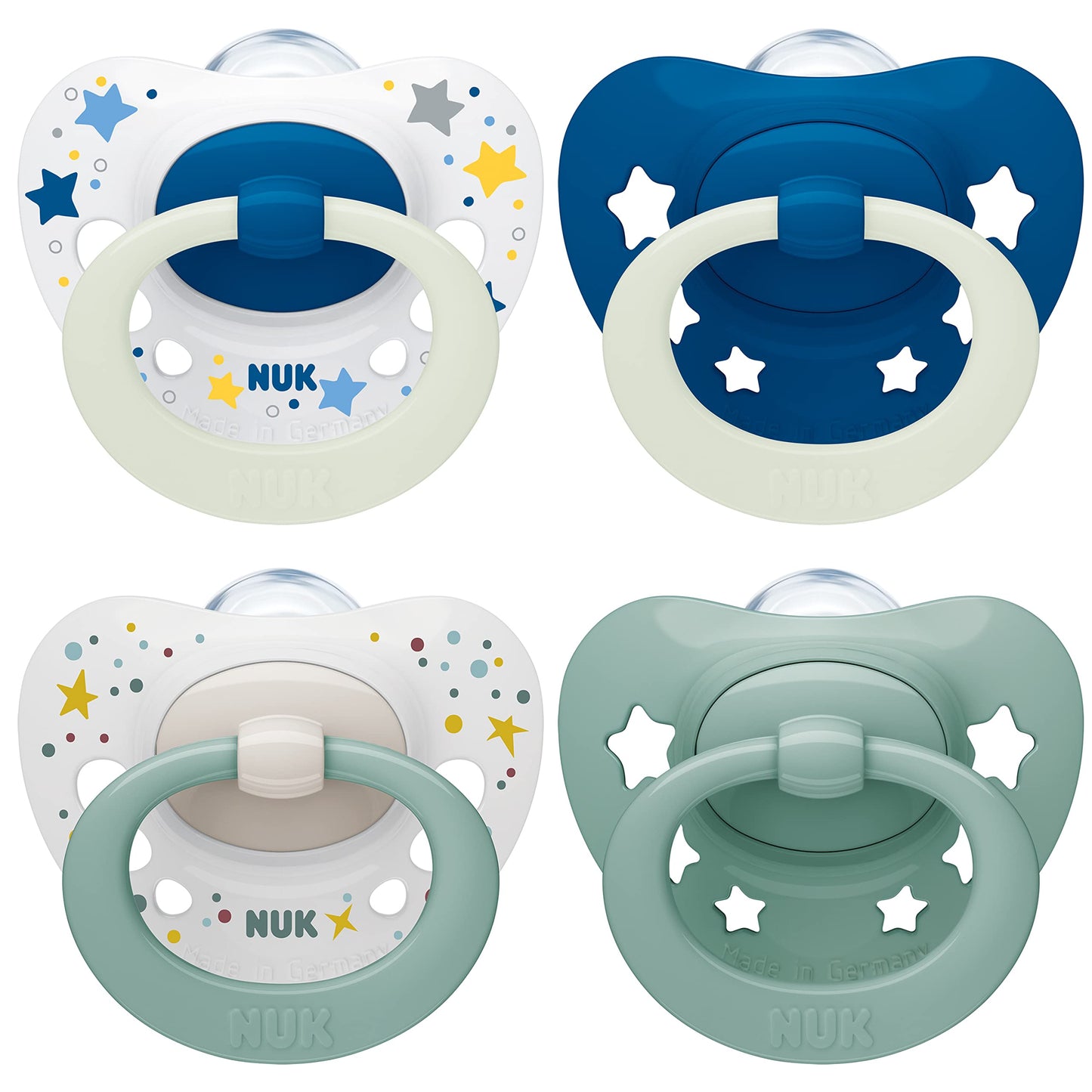 NUK Signature Day & Night Baby Pacifiers | 0-6 Months | Soothes 95% of Babies | BPA Free Silicone Heart-Shaped Pacifier | Glow in the Dark | Hearts | Pack of 4 - Meloni2