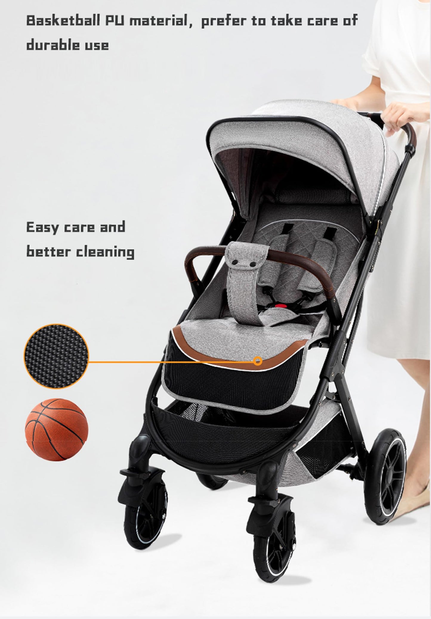 YAZOCO Baby Stroller, 0-4 Years Buggy Small Foldable 0-22kg Buggy Small Folding Foot Cover Rain Cover (Grey)