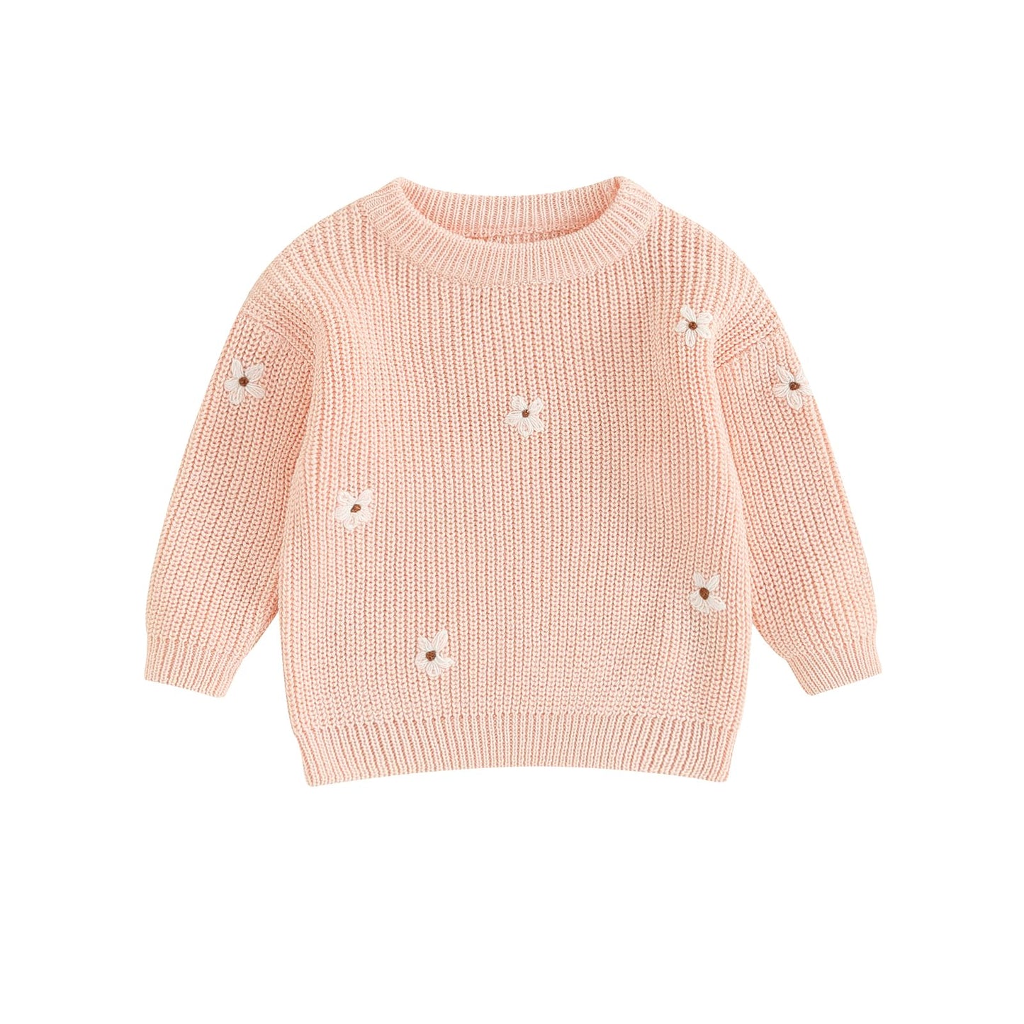 Geagodelia Baby Mädchen Gestrickt Pullover Langarm Rundhalsausschnitt Blume Winter Warm Gerippt Stricken Klobig Top Weich Kleinkind Kleidung Herbst Outwear