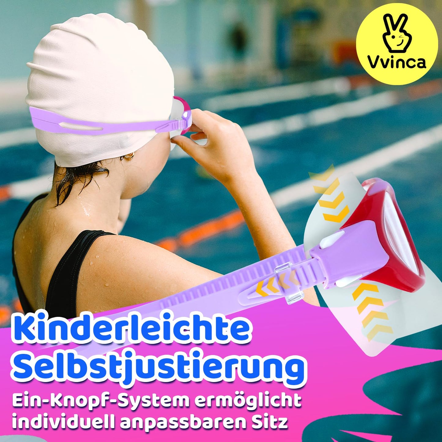 Vvinca Swimming Goggles for Kids with Nose Guard and Fabric Strap, Shatterproof, Anti-Fog and Waterproof for Children 3-14 Years