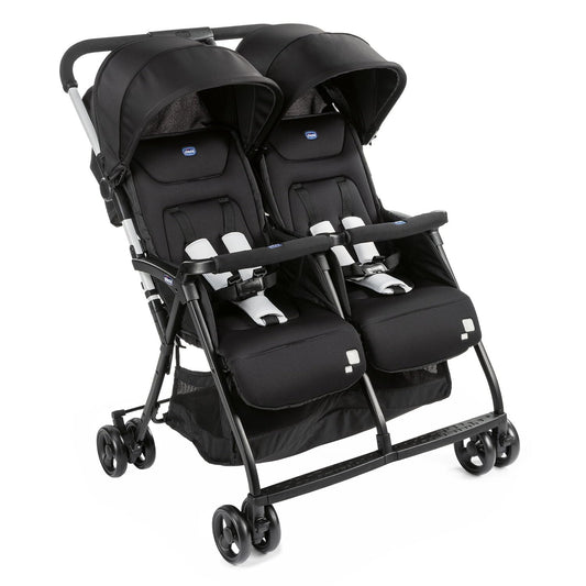 Chicco OHlalà Twin Twin Pushchair from Birth to 15 kg, Pram for Twins and Siblings, Adjustable Foldable Twin Buggy, Rain Cover and Extendable Hood