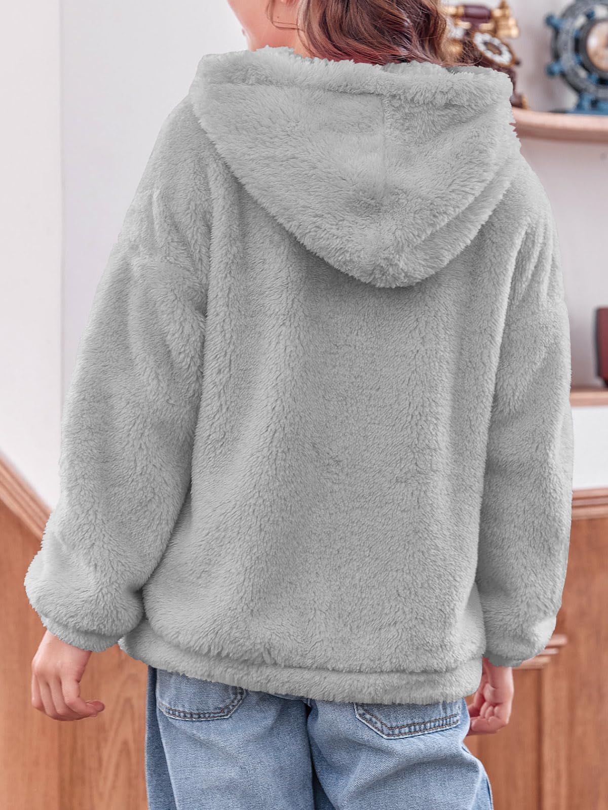 Haloumoning Girls' Fleece Jackets Kids Soft Fuzzy Hoodie Winter Coat Jacket