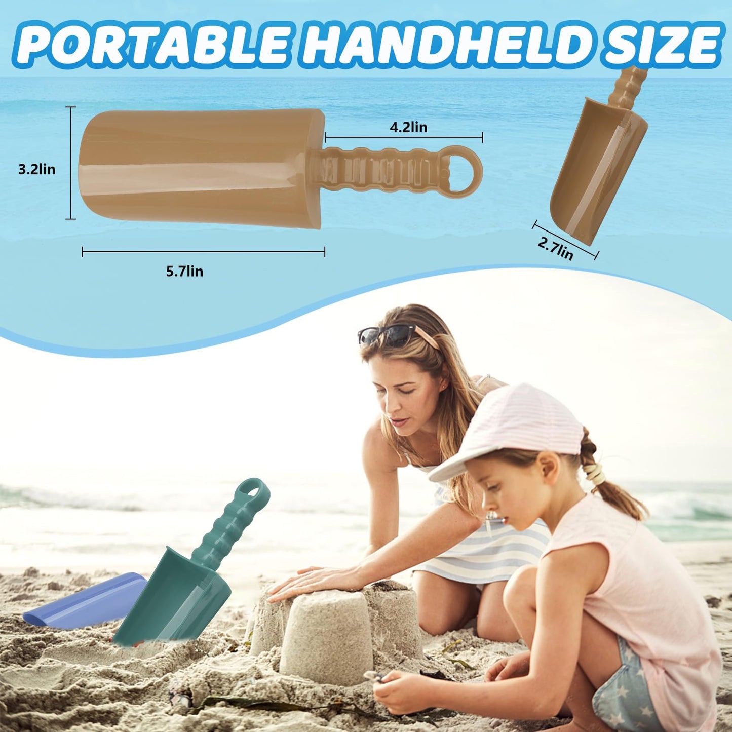 22 cm Thick Beach Sand Toy Shovel, Scoping Toy Kit, Beach Swimming Pool Garden Digging Bath ABS Durable Plastic Tool, Complete Gift Set Bundle for Children, Adults, Girls