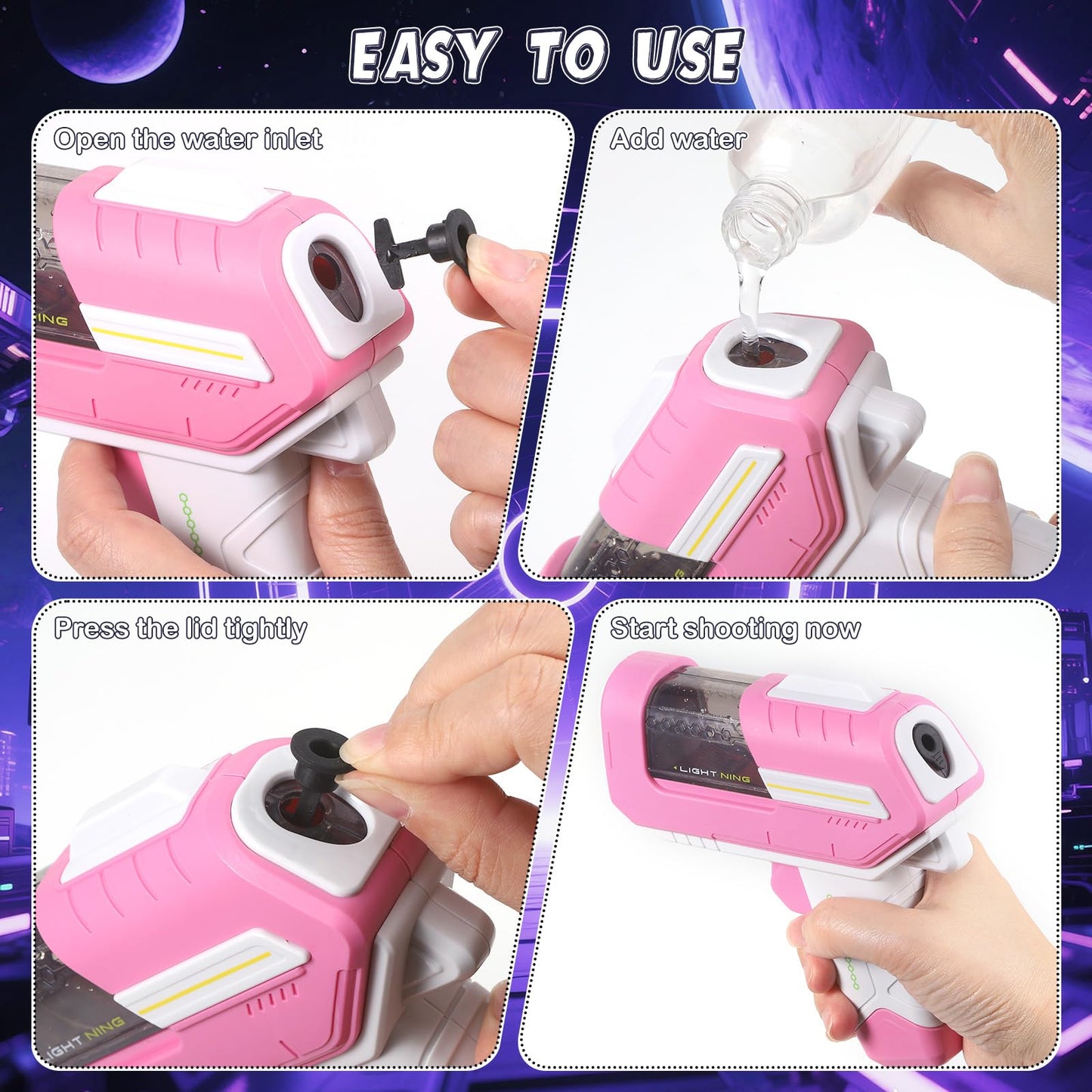 Packung mit 2 Wasserpistolen für Kinder, coole Wasserpistole im Cyberpunk-Stil, klein, Raumdesign, Mini-Wasserpistole, Pool, Strandspielzeug, Wasserpistole, Kinder von 3 bis 4 Jahren, auslaufsichere Wassersprühpistole