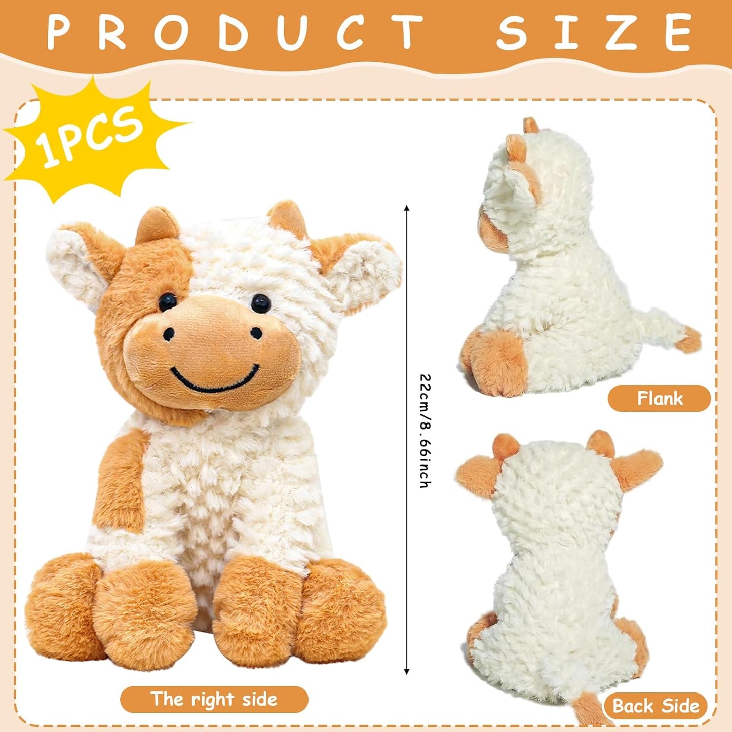 TIVUNORON Cows Kawaii Cuddly Toy, 22 cm Soft Cow Cuddly Toy, Plush Toy, Fluffy and Soft Cow Plush Toy, for Boys Girls Birthday, Children's Day, Christmas Gift