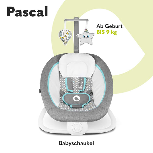 LIONELO Pascal Baby Wippe, sanfte Vibrationen, 5 Melodien, Spielzeugkarussell mit interaktiven Plüschtieren, Kopfkissen, verstellbare Rückenlehne, Energiesparsystem (GREY SCANDI)