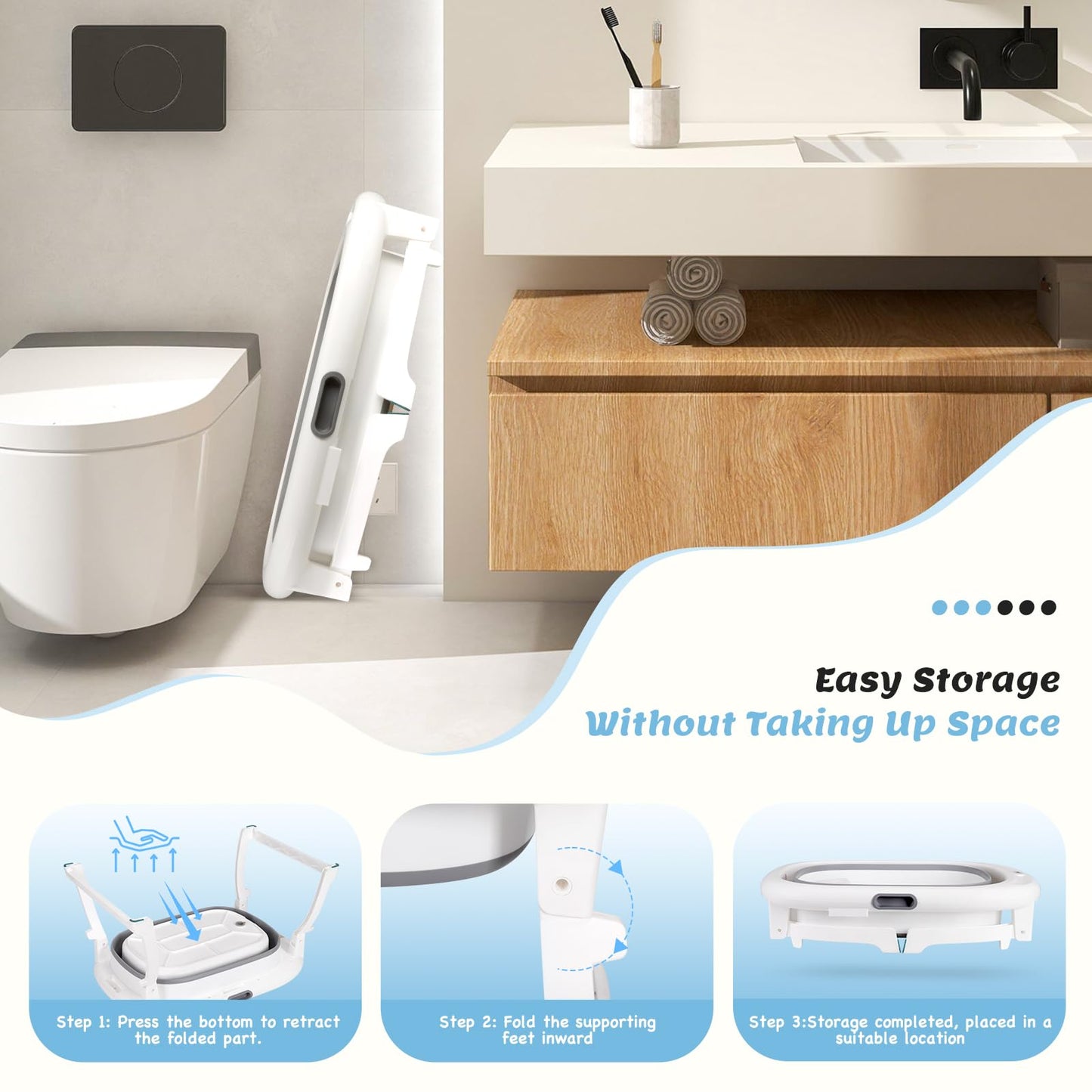 Schwänlein® Faltbare Baby Badewanne,81 * 48 * 24cm Baby Bathtub Babywanne Wanne Faltbar mit Badewannen Stützkissen Sitzmatte, Badebecken Duschwanne für Neugeborene Kleinkinder (grau)