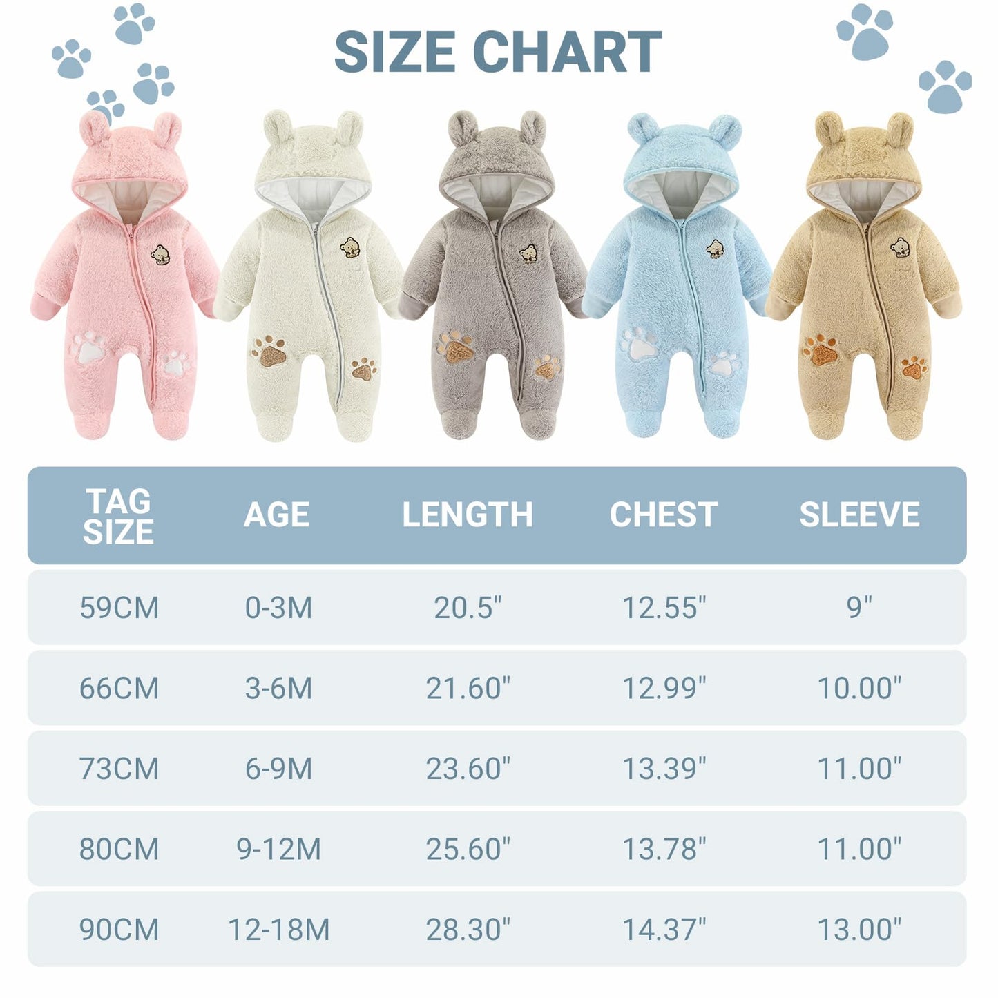 Baby Schneeanzüge Winter Overall mit Kapuze Fleece Strampler Mädchen Jungen Warm Outfits- Gr. 0-3 Monate (59 cm), Gelb