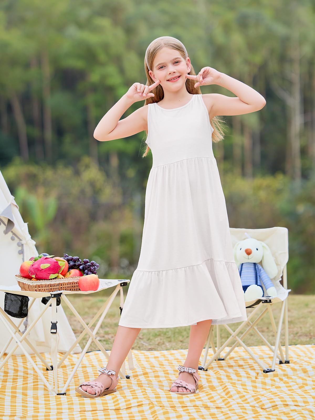 Haloumoning Girls' Dresses Summer Sleeveless Dress Round Neck Tank Top Dress Kids Long Casual Dress Sundress