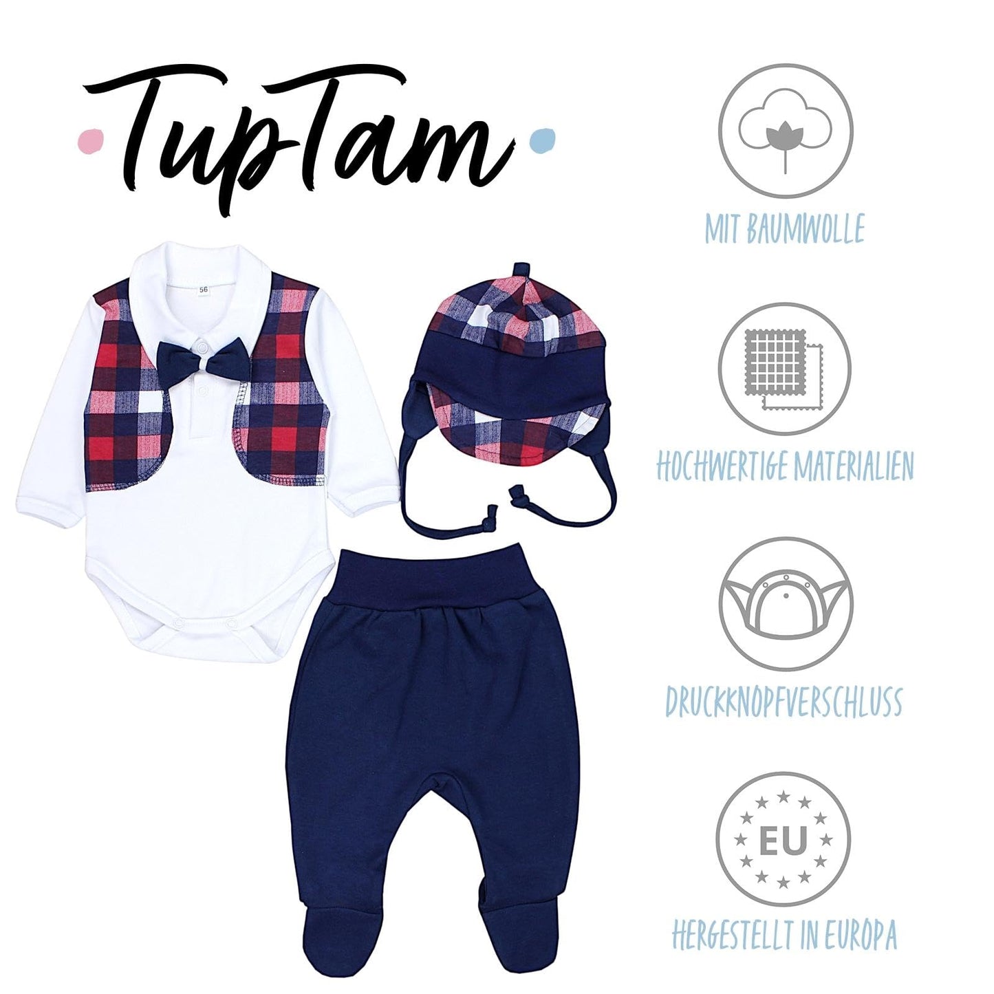 TupTam Baby Clothes Set Body Romper Hat Teddy Bear