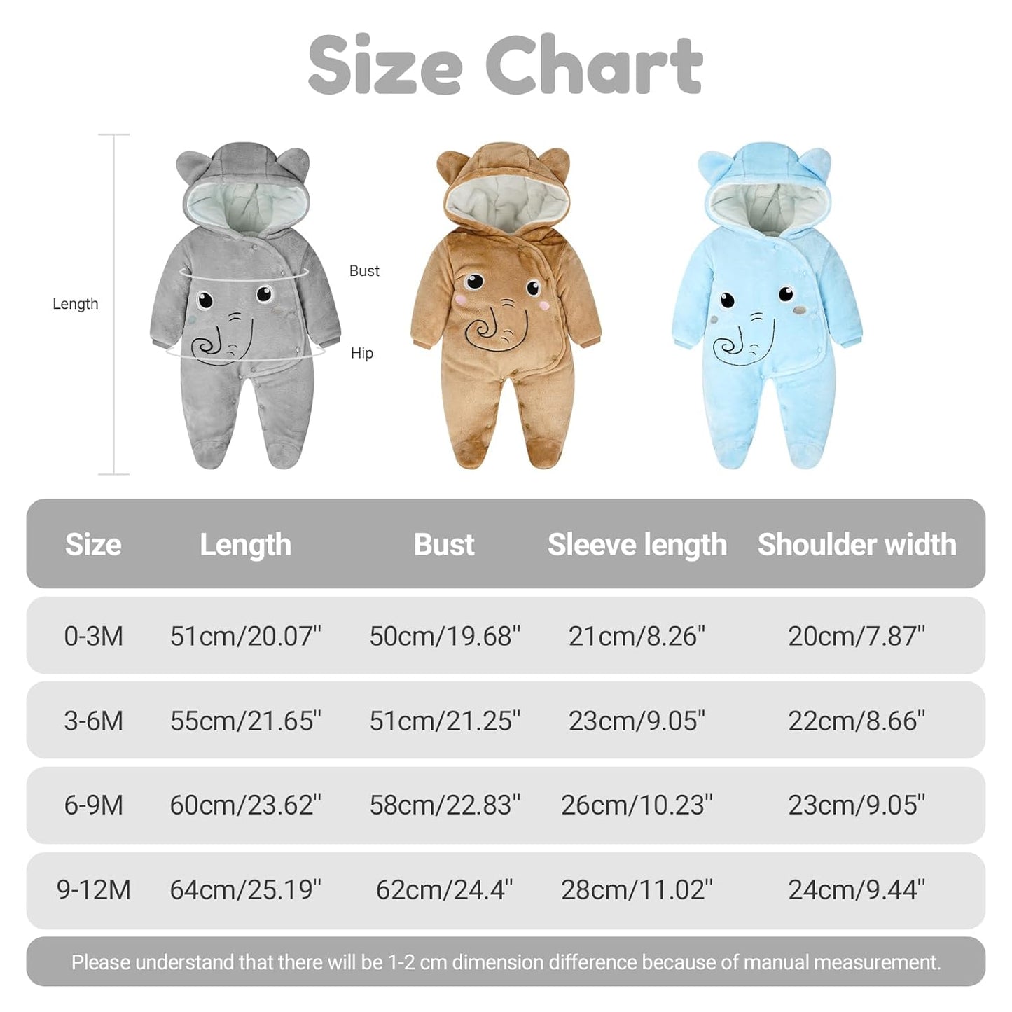 JiAmy Baby-Overall Baby-Strampler Flanell Winter-Strampelanzug mit Füßchen Kapuze Cartoon,Khaki 6-9 Monate