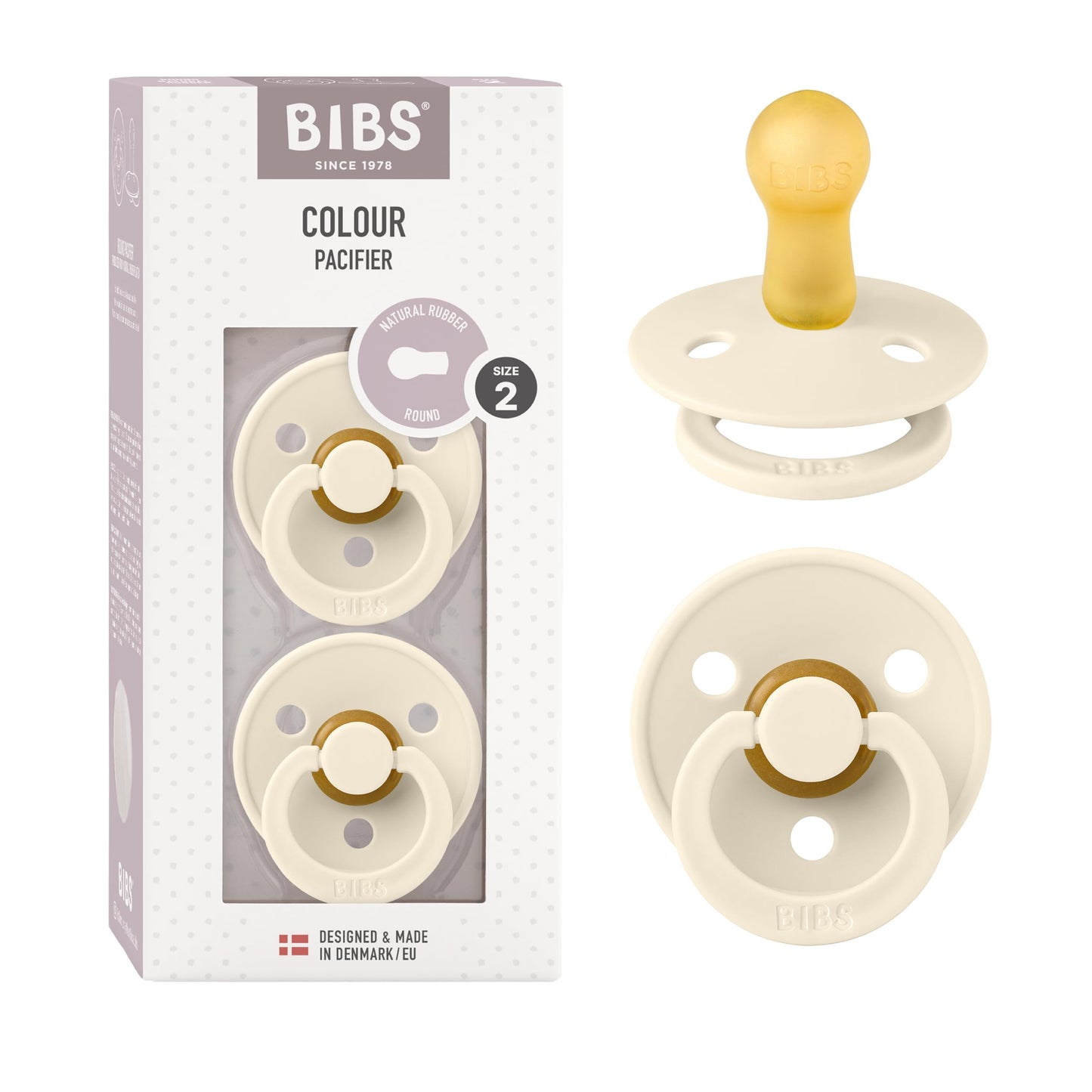 BIBS Colour Schnuller 2er-Pack, BPA-frei, Kirschform Nippel. Naturkautschuk/Latex, Hergestellt in Dänemark. Größe 2 | 6+ Monate | 2-Pack, Coral/Ruby