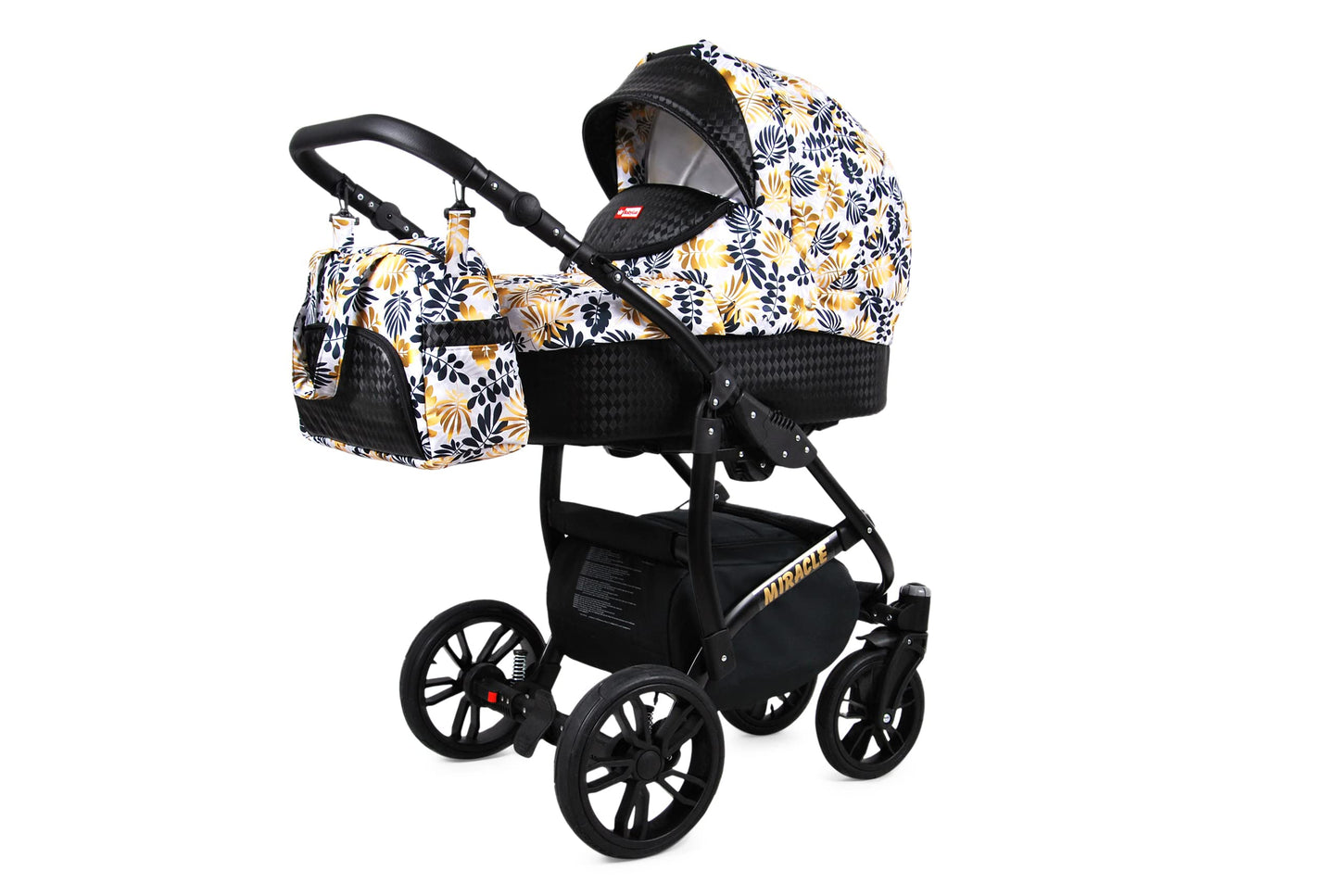 BabyLux Miracle 2-in-1 Baby Pushchair Deep and Pushchair with Accessories Adjustable and Foldable Aluminium Construction Waterproof Non-Removable Wheels Gold Leaf