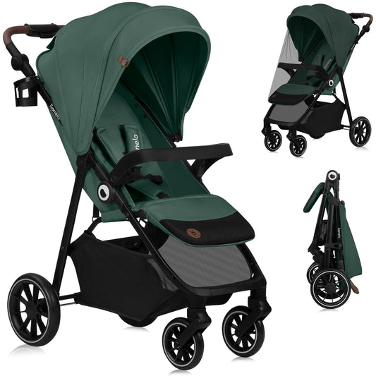 LIONELO Emma Plus Kinderwagen bis zu 15 kg, Kindersportwagen, leicht modern klein Buggy mit Liegeposition, zusammenklappbar, große Räder, großer Korb, Tasche Vivid Turkus