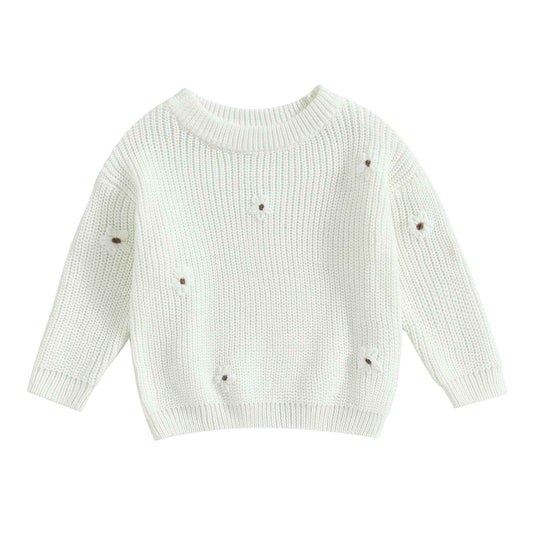 Geagodelia Baby Mädchen Gestrickt Pullover Langarm Rundhalsausschnitt Blume Winter Warm Gerippt Stricken Klobig Top Weich Kleinkind Kleidung Herbst Outwear