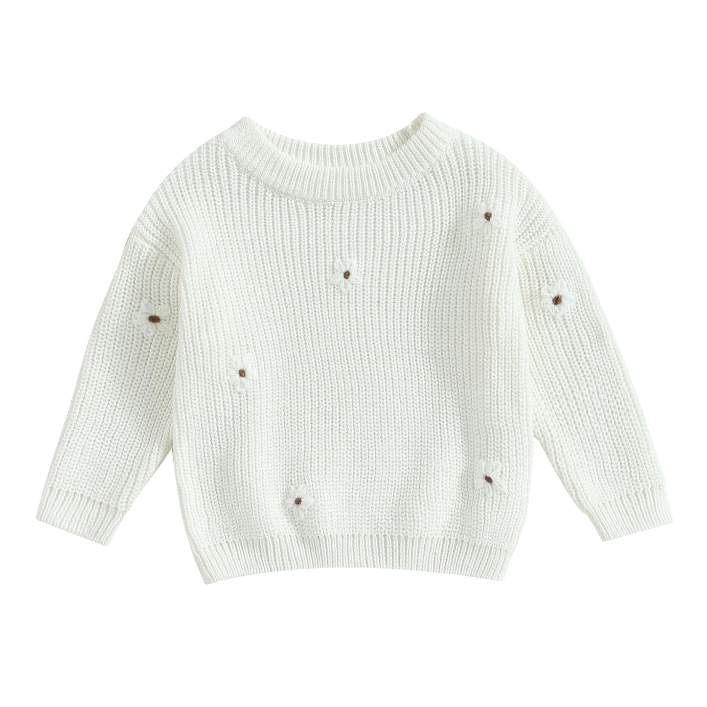 Geagodelia Baby Mädchen Gestrickt Pullover Langarm Rundhalsausschnitt Blume Winter Warm Gerippt Stricken Klobig Top Weich Kleinkind Kleidung Herbst Outwear