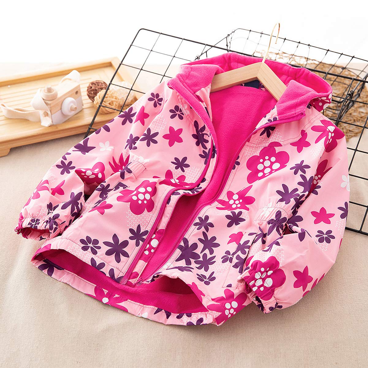 SXSHUN Children's Girls' Softshell Jacket with Fleece Lining Transition Jacket Print Hiking Jacket Outdoor Jacket Warm Windproof Breathable Spring Autumn