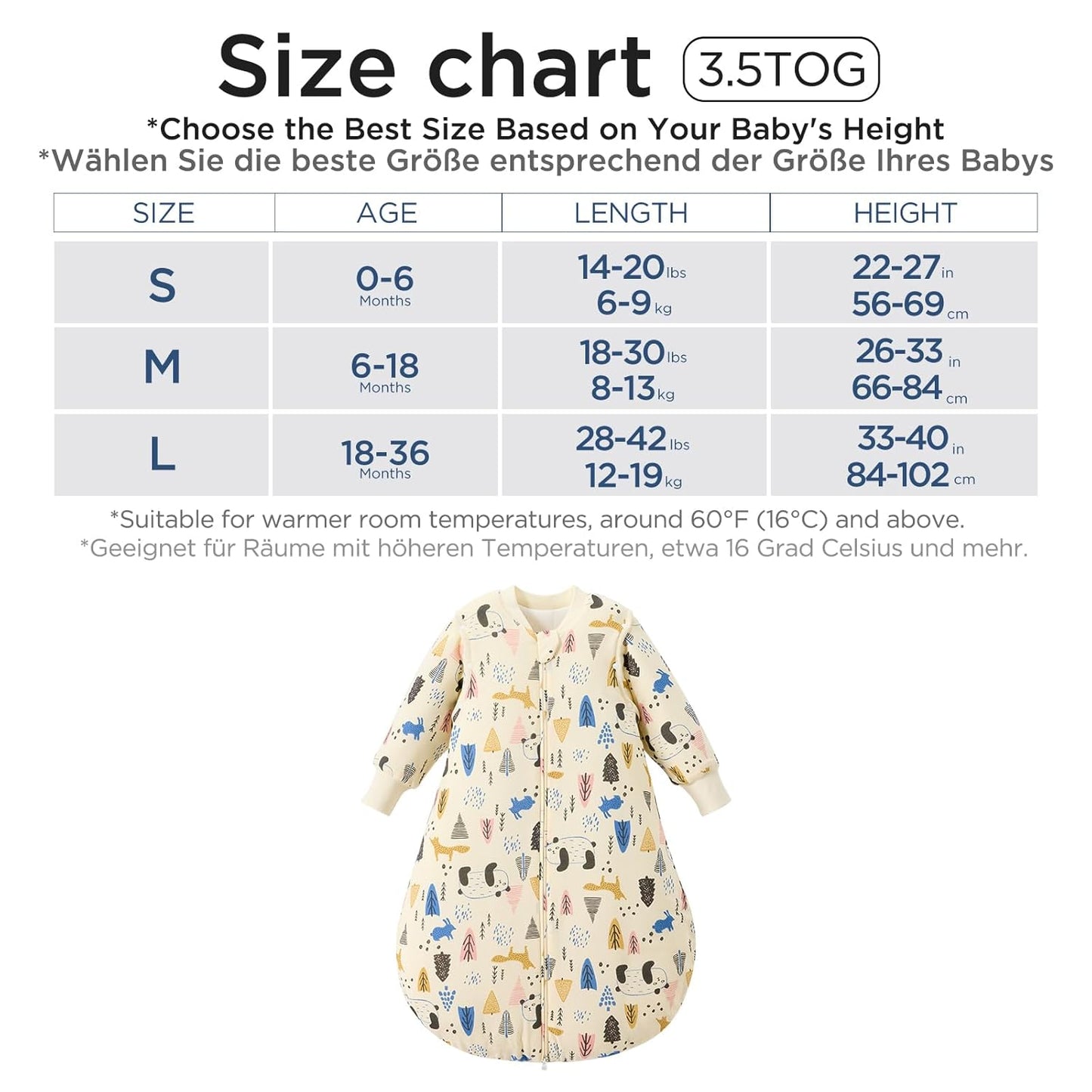 Duomiaomiao 3.5 Tog Baby Sleeping Bag, 100% Cotton Baby Sleeping Bag, Winter, Girls Newborn, Boys Sleeping Bag, Warm Newborn Children (100)