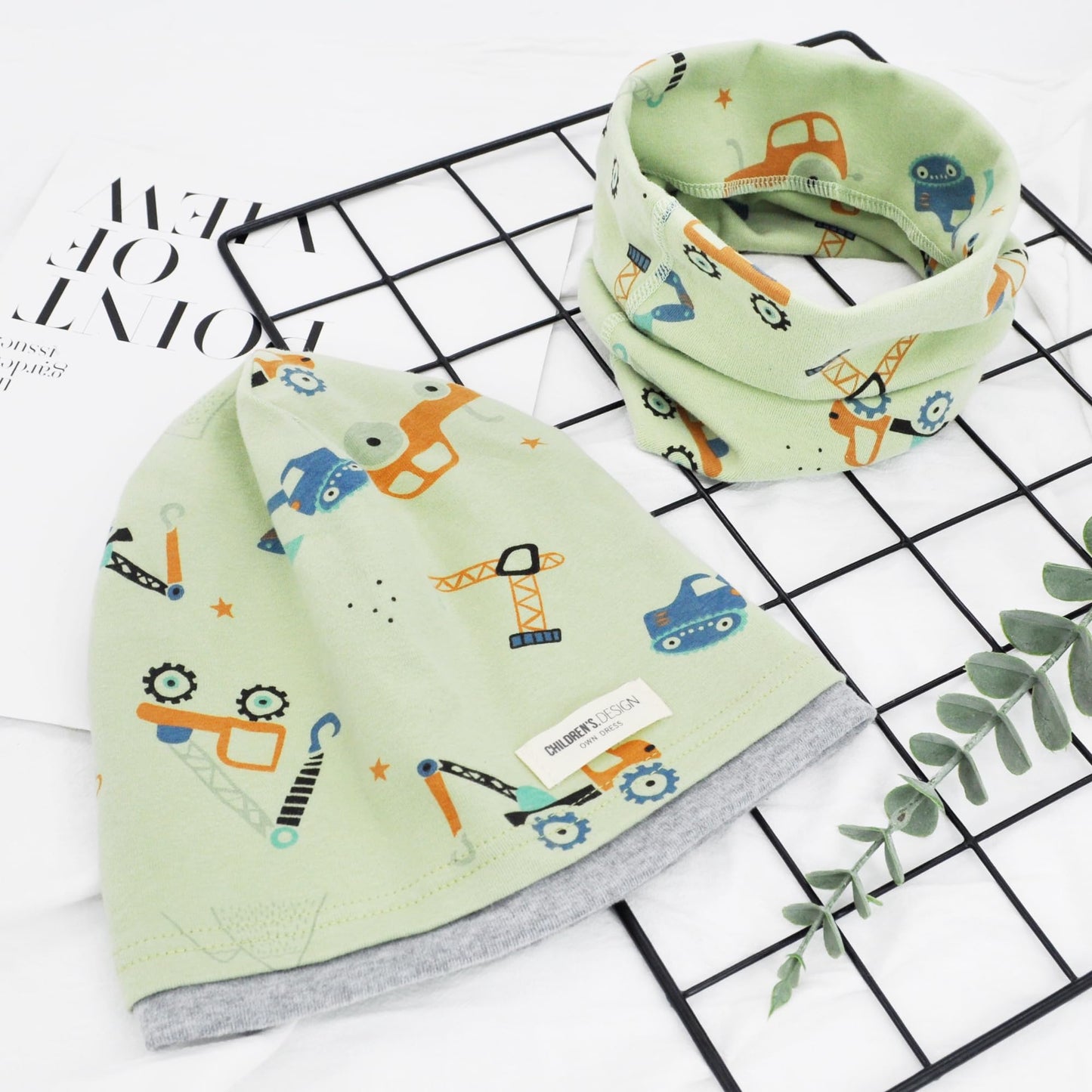 Kinder Beanie Mütze & Loop Schal Set, 95% Baumwolle Mütze Schal Set Mädchen Jungen 2-8 Jahren, Schlauchschal Warme Wintermütze Strickmützen für Herbst Winter Frühling