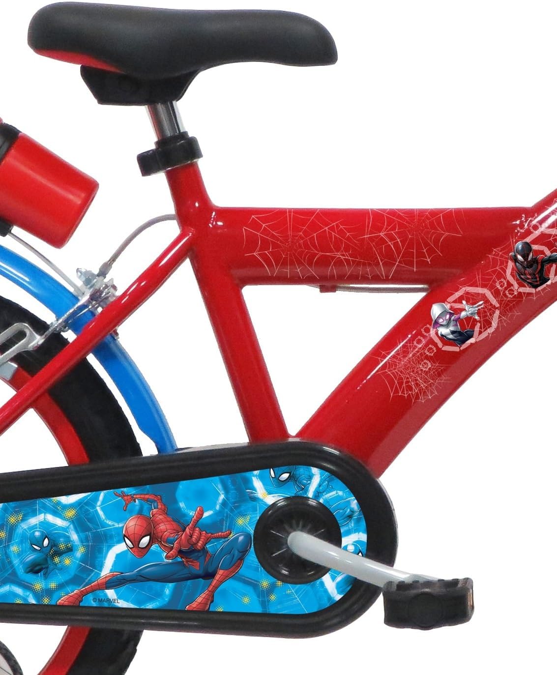 A.T.L.A.S. Jungen Kinderfahrrad Elo für Kinder, 16 Zoll Marvel, ausgestattet mit 2 Bremsen, dekorativer Frontplatte, hinterer Kanister und Spiderman-Helm, Rot wie abgebildet, 16'' - Meloni2