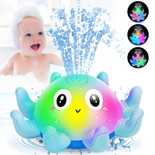 Jovicos Bath Toy, Octopus Spray Water Toy with Light, Bath Toy Baby from 1 Year, Bath Time Toy Children Gift (Blue)