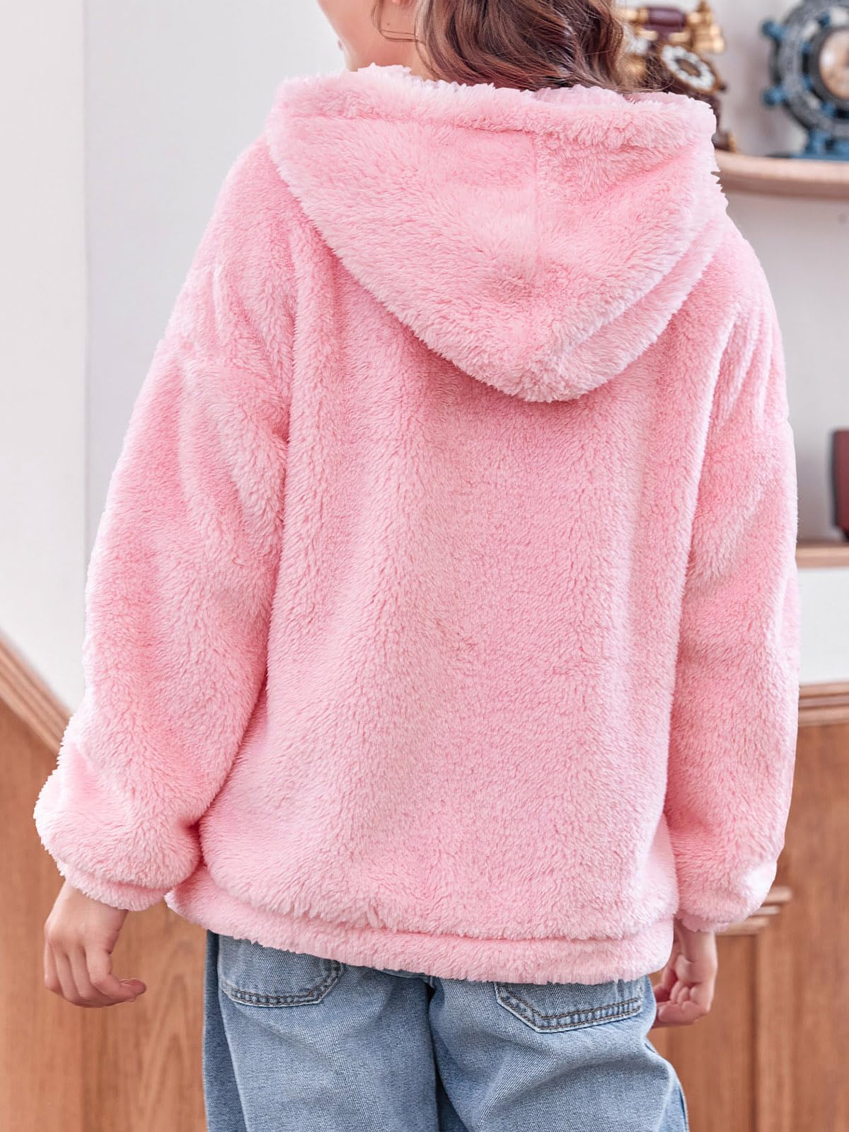 Haloumoning Girls' Fleece Jackets Kids Soft Fuzzy Hoodie Winter Coat Jacket
