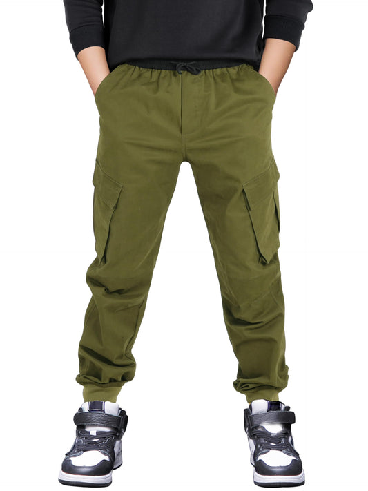 CAMLAKEE boys' jogger pants made of twil cargo pants with elastic waistband
