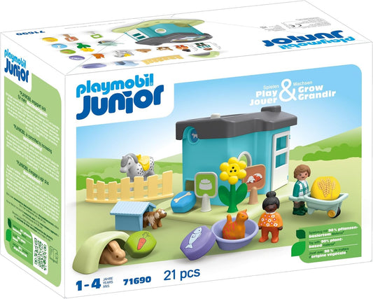 PLAYMOBIL JUNIOR | Tierpension mit Futterspender | nachhaltiges Spielzeug aus biobasierten Kunststoffen | für Kinder ab 1 Jahr | 71690