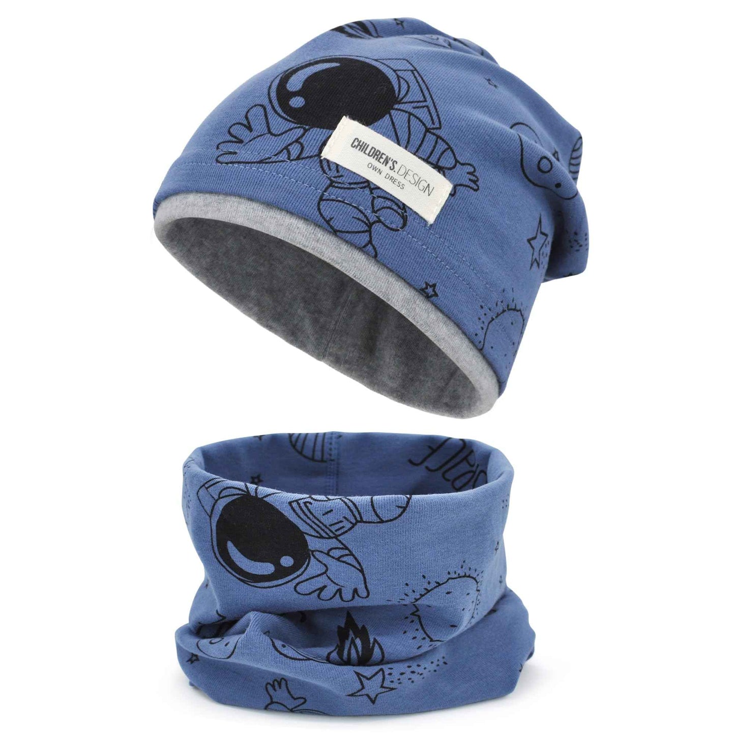 Kinder Beanie Mütze & Loop Schal Set, 95% Baumwolle Mütze Schal Set Mädchen Jungen 2-8 Jahren, Schlauchschal Warme Wintermütze Strickmützen für Herbst Winter Frühling