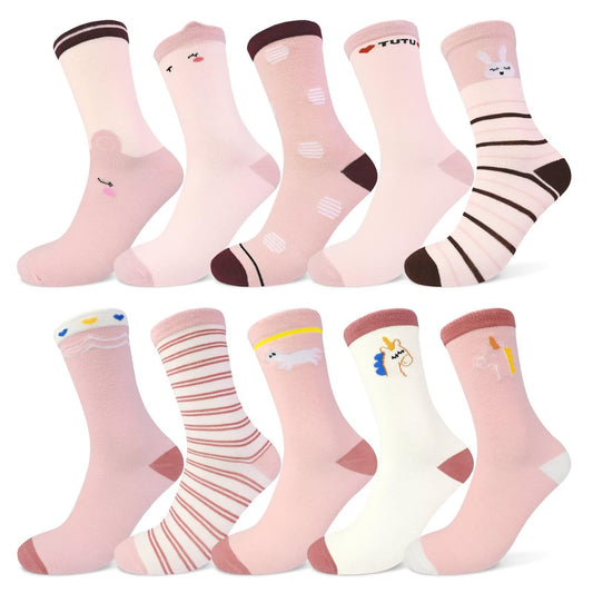 TUUHAW 10 Paar Kinder Socken für Mädchen und Jungen Socken Mit Motiv Schulkind Baumwolle Socken Bunt Gr. 23-38