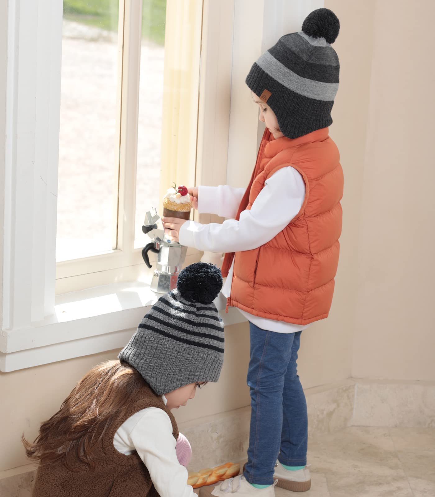 AHAHA Girls' Winter Hat, Earflap Beanie, Pompom Knitted Hats