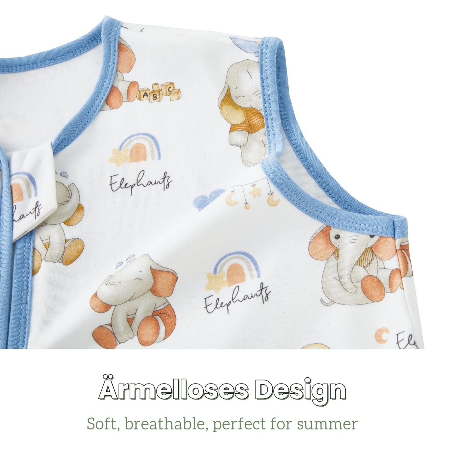 Chilsuessy Children's Sleeping Bag 1.5 Tog Pack of 2 Baby Sleeping Bag Made of 100% Cotton, Baby All-Year Sleeping Bag Pyjamas for Boys and Girls, 1.5 Tog/Elephant Lion + Green, 110 cm / Baby Height