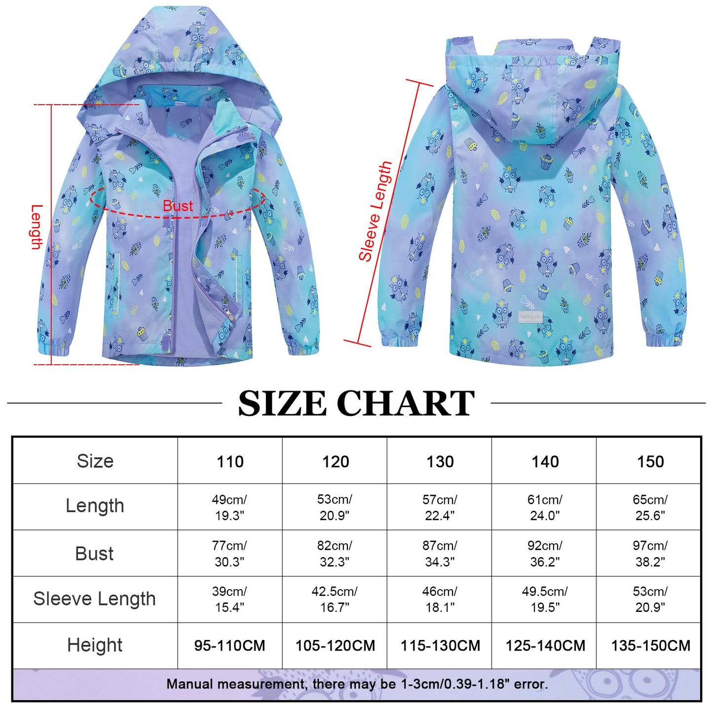 SXSHUN Children's Girls' Softshell Jacket with Fleece Lining Transition Jacket Print Hiking Jacket Outdoor Jacket Warm Windproof Breathable Spring Autumn