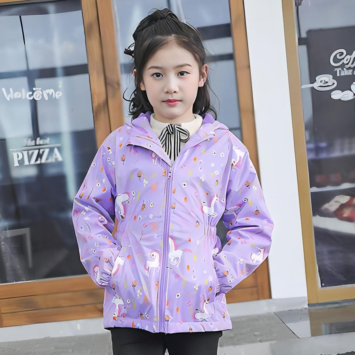 linboo softshell jacket girls' transitional jacket with hood, fleece-lined windbreaker, breathable rain jacket, waterproof outdoor jacket for children
