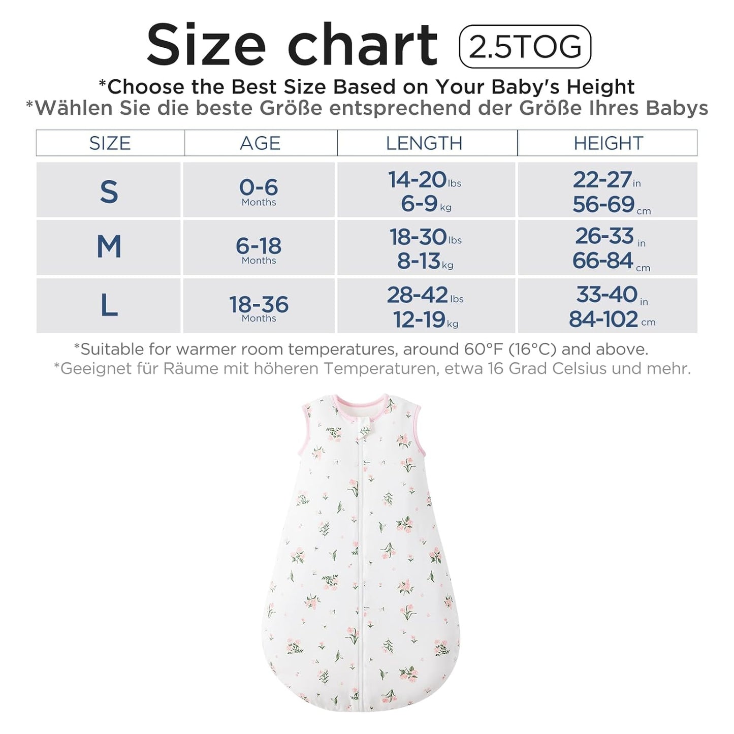 Duomiaomiao 3.5 Tog Baby Sleeping Bag, 100% Cotton Baby Sleeping Bag, Winter, Girls Newborn, Boys Sleeping Bag, Warm Newborn Children (100)