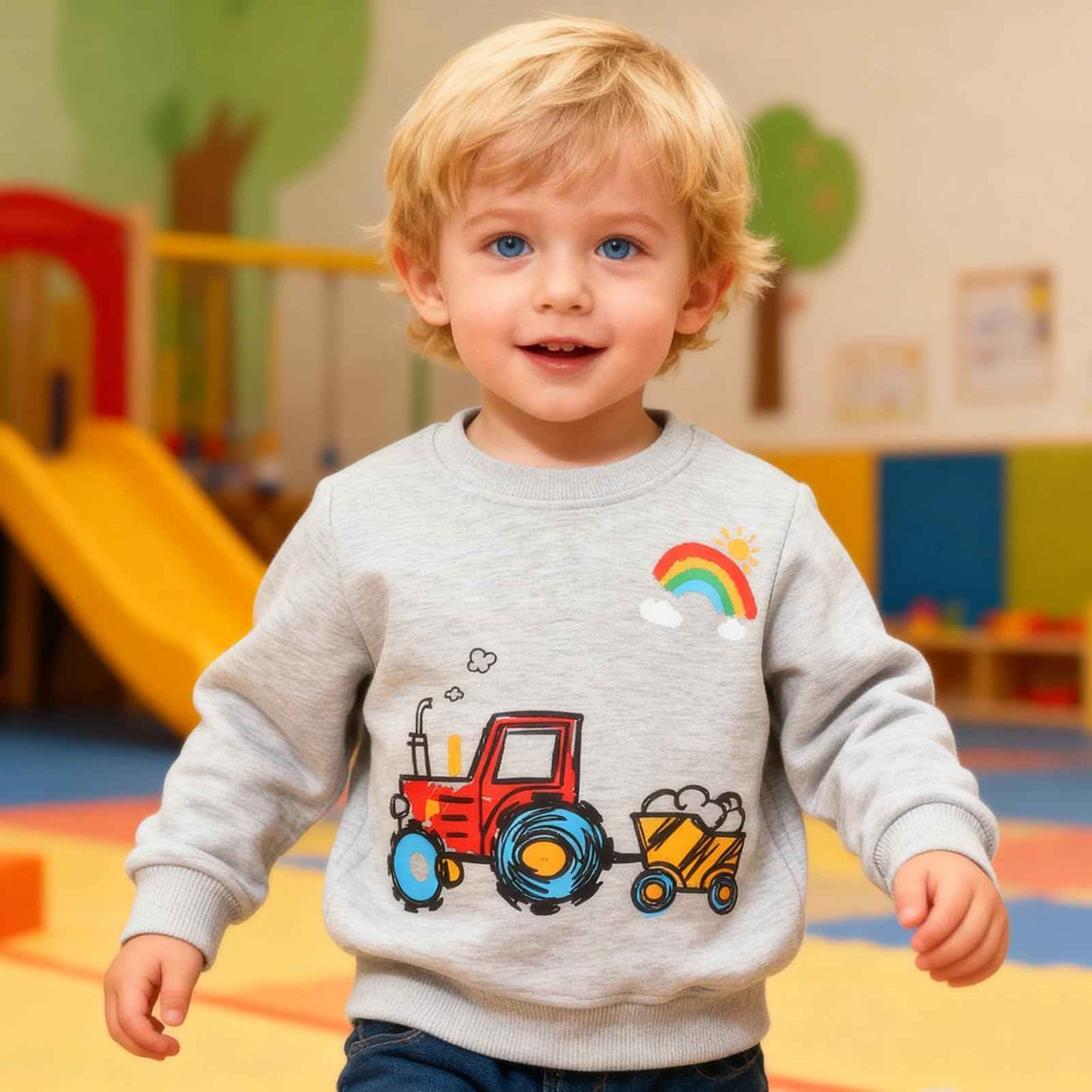 Dinopjs Boys' Jumper, Boys' Warm Sweatshirts, Classic Cartoon Animals, Tractor, Dino, Flying Dragon Knight, Rainbow, Polar Bear Christmas Tree, Cotton Sports Shirts for Children 2-9 Years