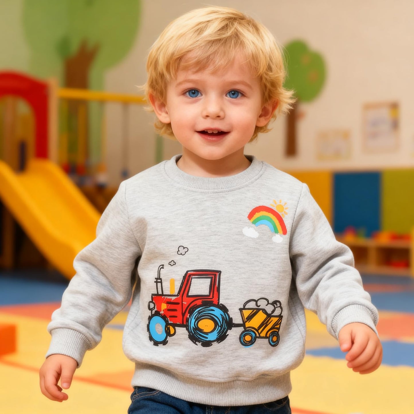 Dinopjs Boys' Jumper, Boys' Warm Sweatshirts, Classic Cartoon Animals, Tractor, Dino, Flying Dragon Knight, Rainbow, Polar Bear Christmas Tree, Cotton Sports Shirts for Children 2-9 Years