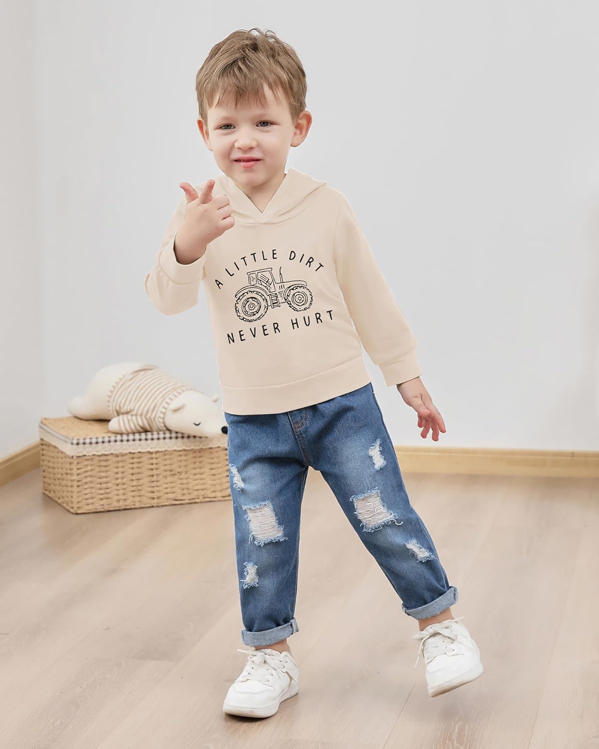 SOLOYEE Baby Boys Outfits Clothing Sets Toddler Clothing Boy 1-5 Years Letter Pattern Long Sleeves with Hood Sweatshirt and Baby Jeans Boy 2-Piece Set