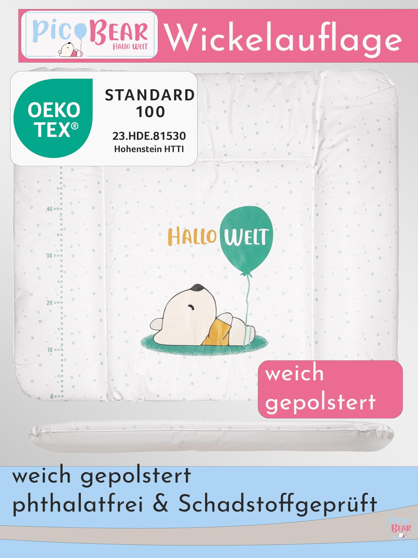 pic Bear Wickelauflage - hochwertige OEKO-TEX Wickeltischauflage - pflegeleichte Wickelunterlage - Auflage Wickelkommode - 85 x 72 cm - Sealife