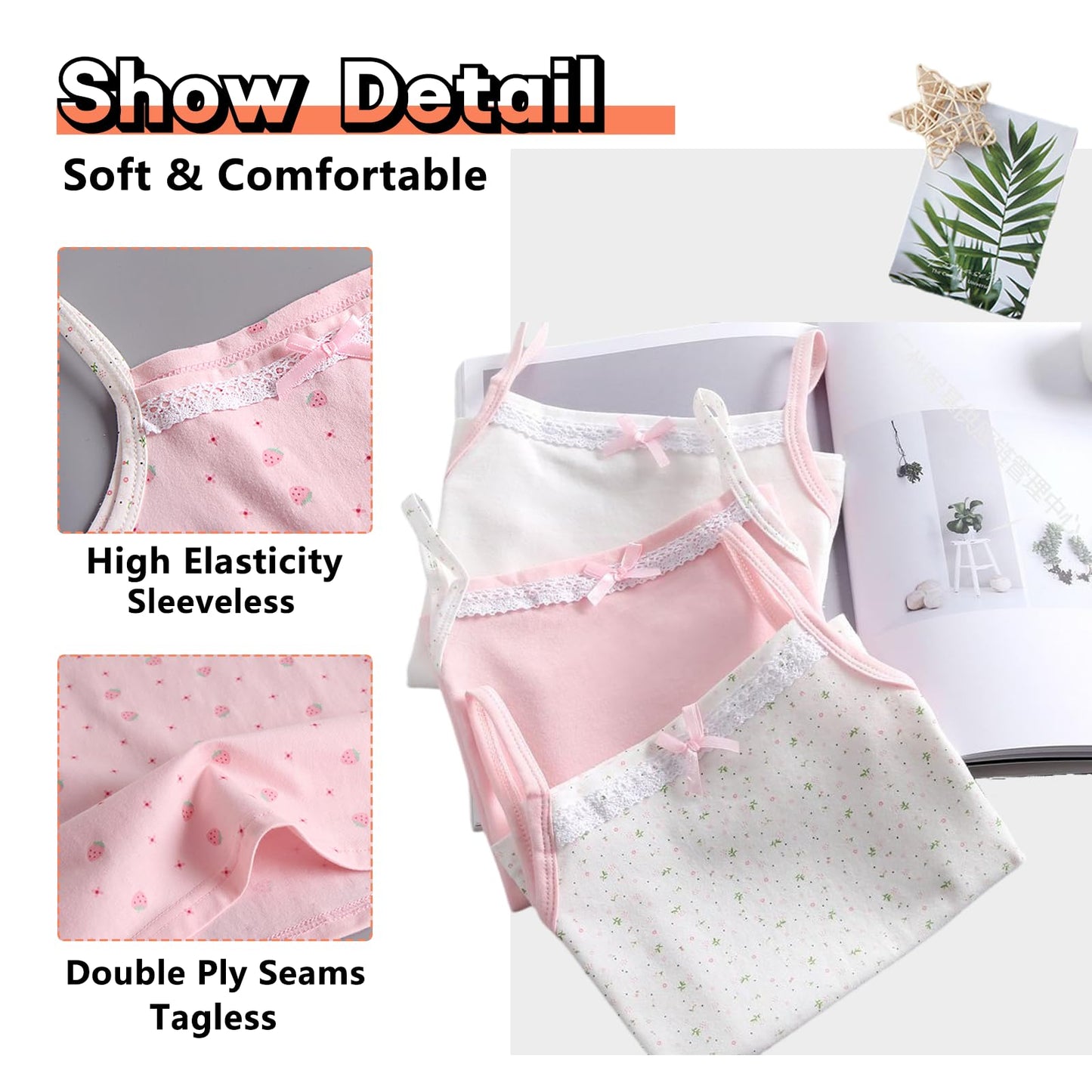 Tolmaiertu 2-10 Years Girls Cotton Vests Tank Top Camisole Soft Tagless Cami Kids Undershirts 5 Pack