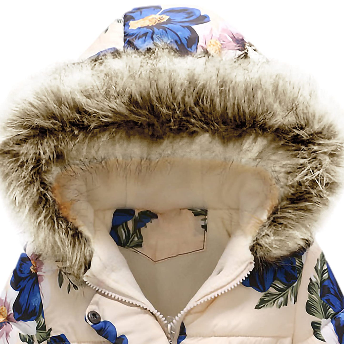 amropi Girls' Floral Winter Jacket with Fur Hood Warm Winter Coat Children's Jacket for 2-10 Years