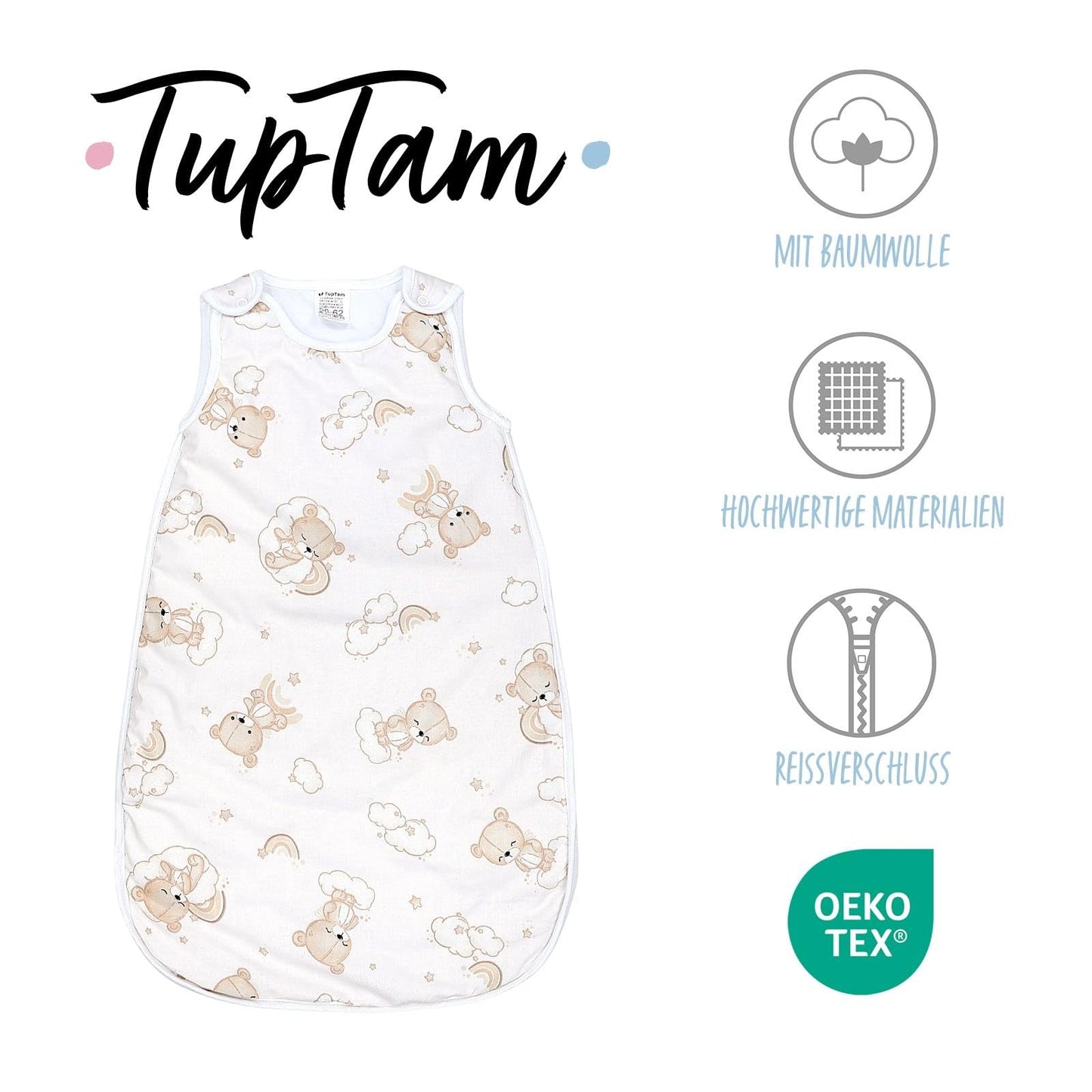 TupTam Baby Sleeping Bag 2.5 Tog - Oeko-Tex All-Year Sleeping Bag Children with Side Zip, Sleeveless