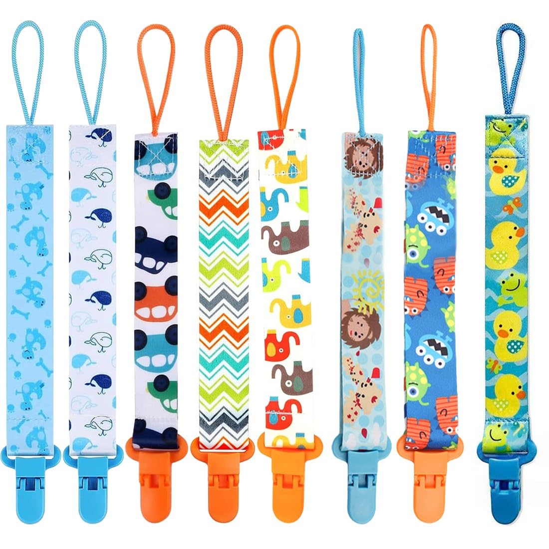 8 Stück Schnullerketten, Polyester Schnullerketten, Baby Schnullerketten Clips, Mädchen und Jungen Schnullerketten, gewebte Schnullerketten