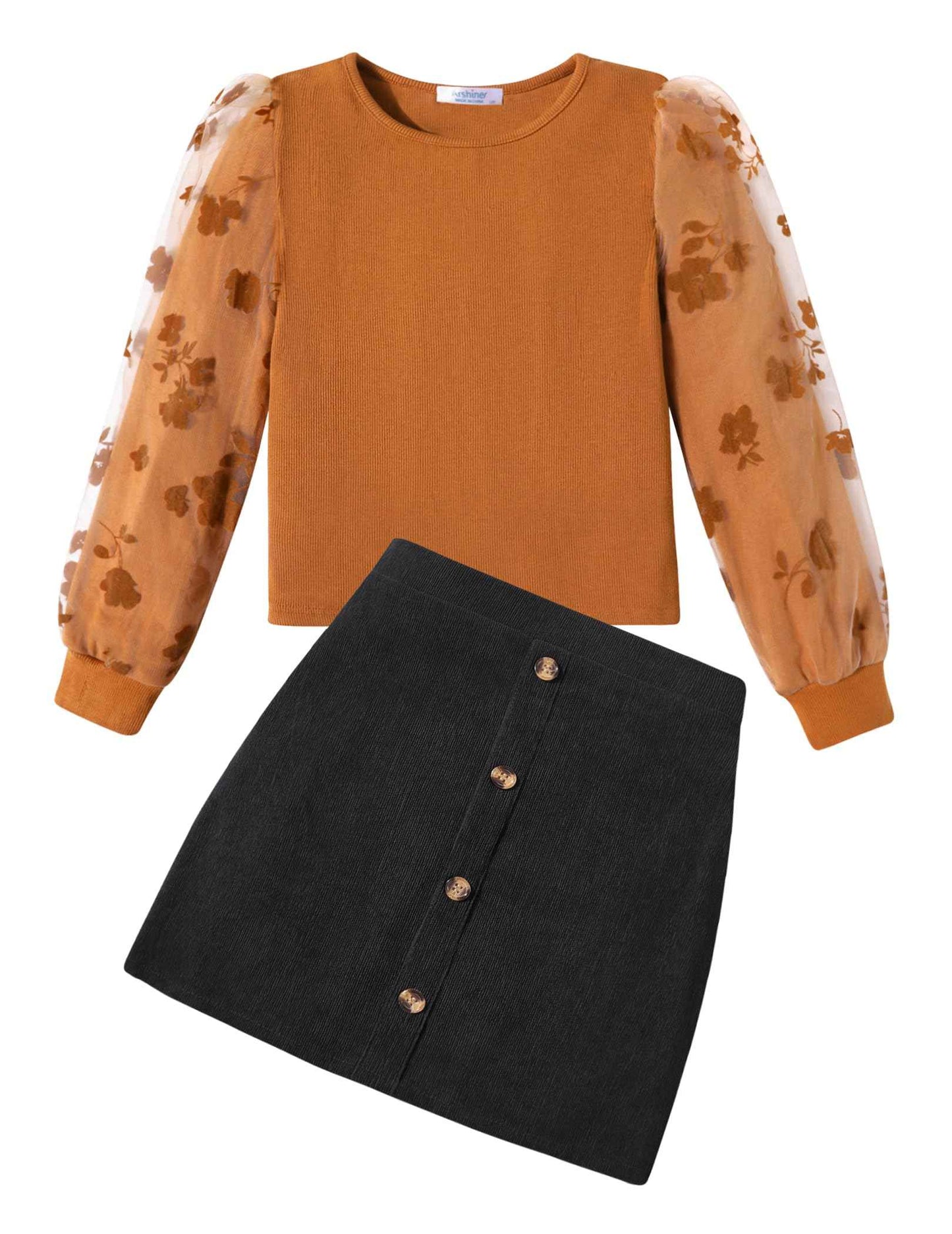 Arshiner Girls' Clothing Sets Elegant Long Sleeve Shirt with Skirt Set Children's Autumn Winter Outfit Checked Leisure Fashion Two Piece Clothing Sets for Girls 5-13 Years