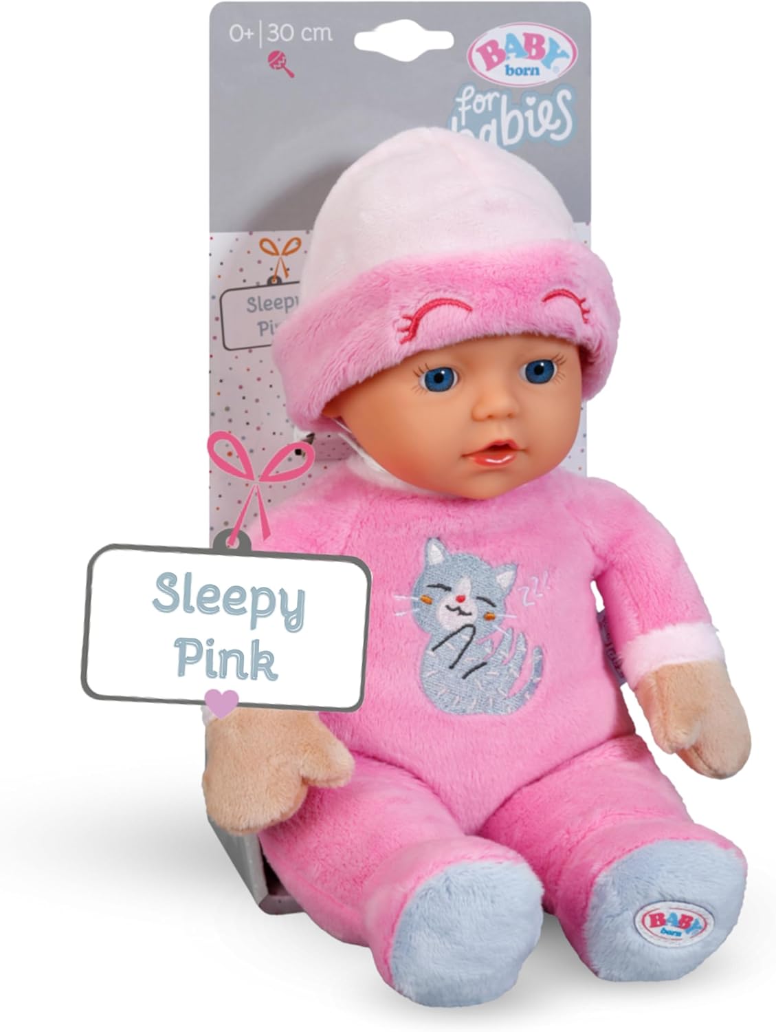 BABY born for Babies Sleepy Pink - weiche 30 cm Puppe - Mit pinkem Körper & integrierter Rassel - Stoffpuppe inkl. festem Mützchen - Geeignet für Neugeborene