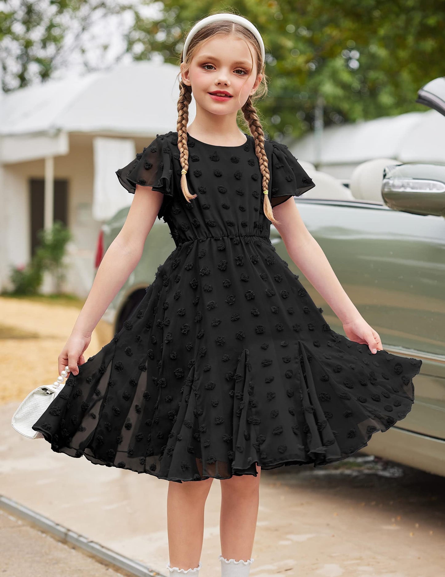 Flypigs Kleid Mädchen Festlich Hochzeit Party Kurzarm Sommer Freizeitkleid Prinzessin Chiffon Kleider Kinder Teenager Kleidung 3-12 Jahre