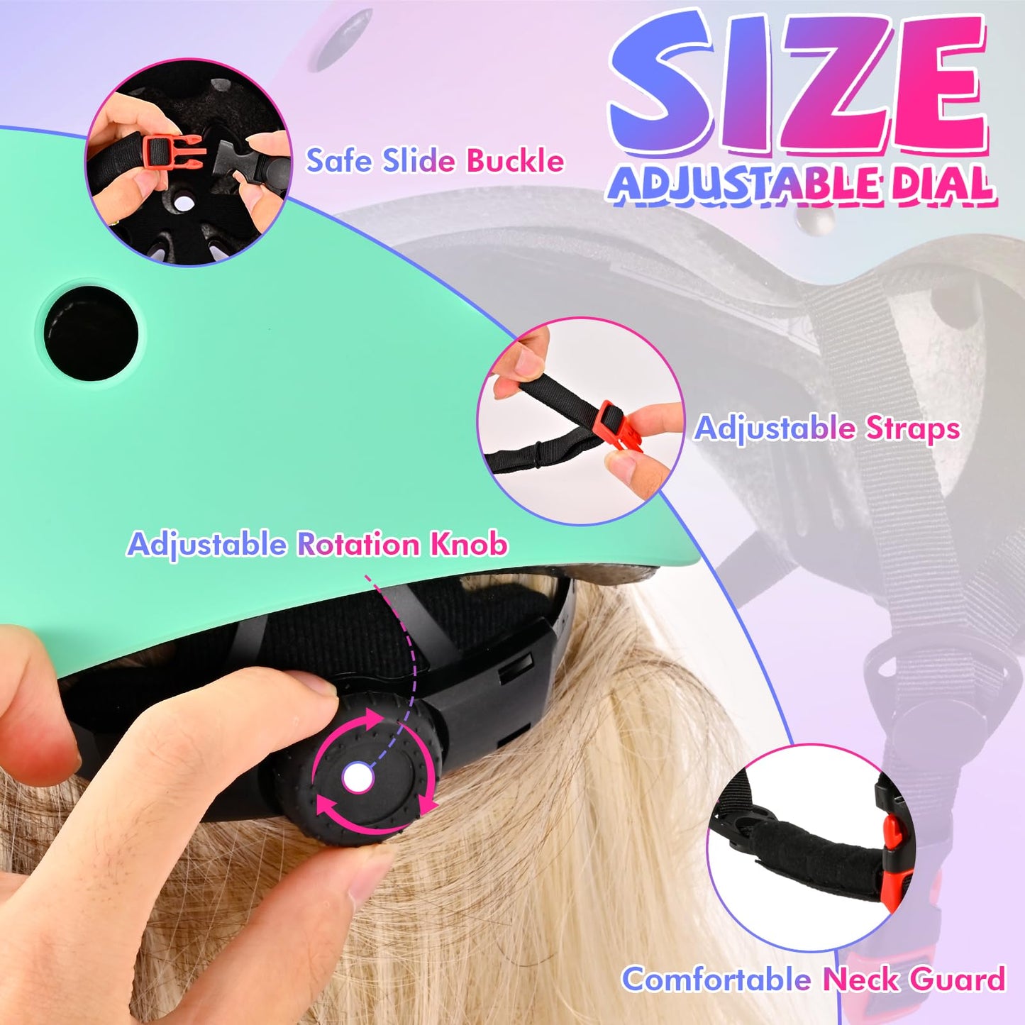 LOKJIJI Verstellbarer Kinder Fahrradhelm Skaterhelm für Mädchen Jungen Kinder Jugend, Farbe Farbverlauf Kinder Schutzhelme für Multi-Sportarten Fahrrad Skateboard Skaten