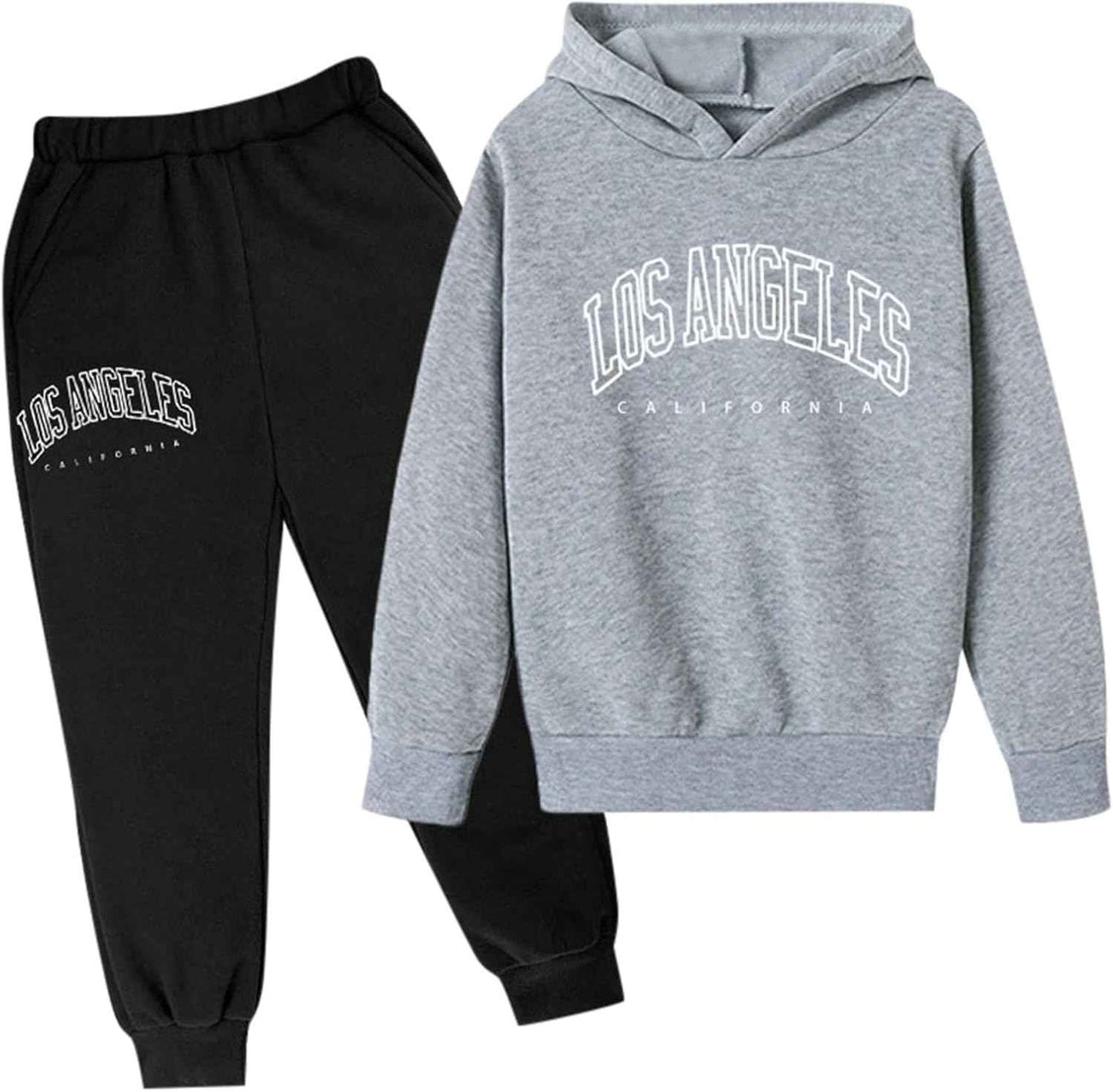 Los Angeles California Herbst-Outfit für Mädchen, 2-teilig, Kapuzenpullover, bequem, Kleinkind, Sweatsuits, Kapuzen-Sweatshirt, Sweathosen-Set, grafische Buchstaben, Sweatsuit-Set, lässige Jogginghose