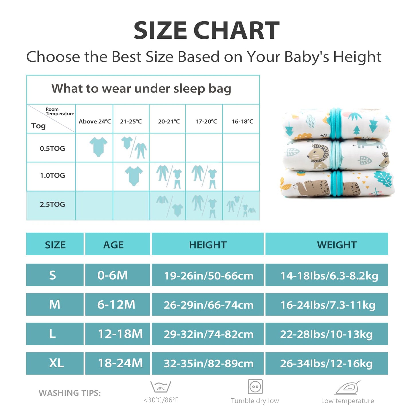 Mosebears Baby Sleeping Bag Winter 2.5 Tog, 100% Cotton Baby Winter Sleeping Bag for Babies 0-24 Months, M (6-12 Months)