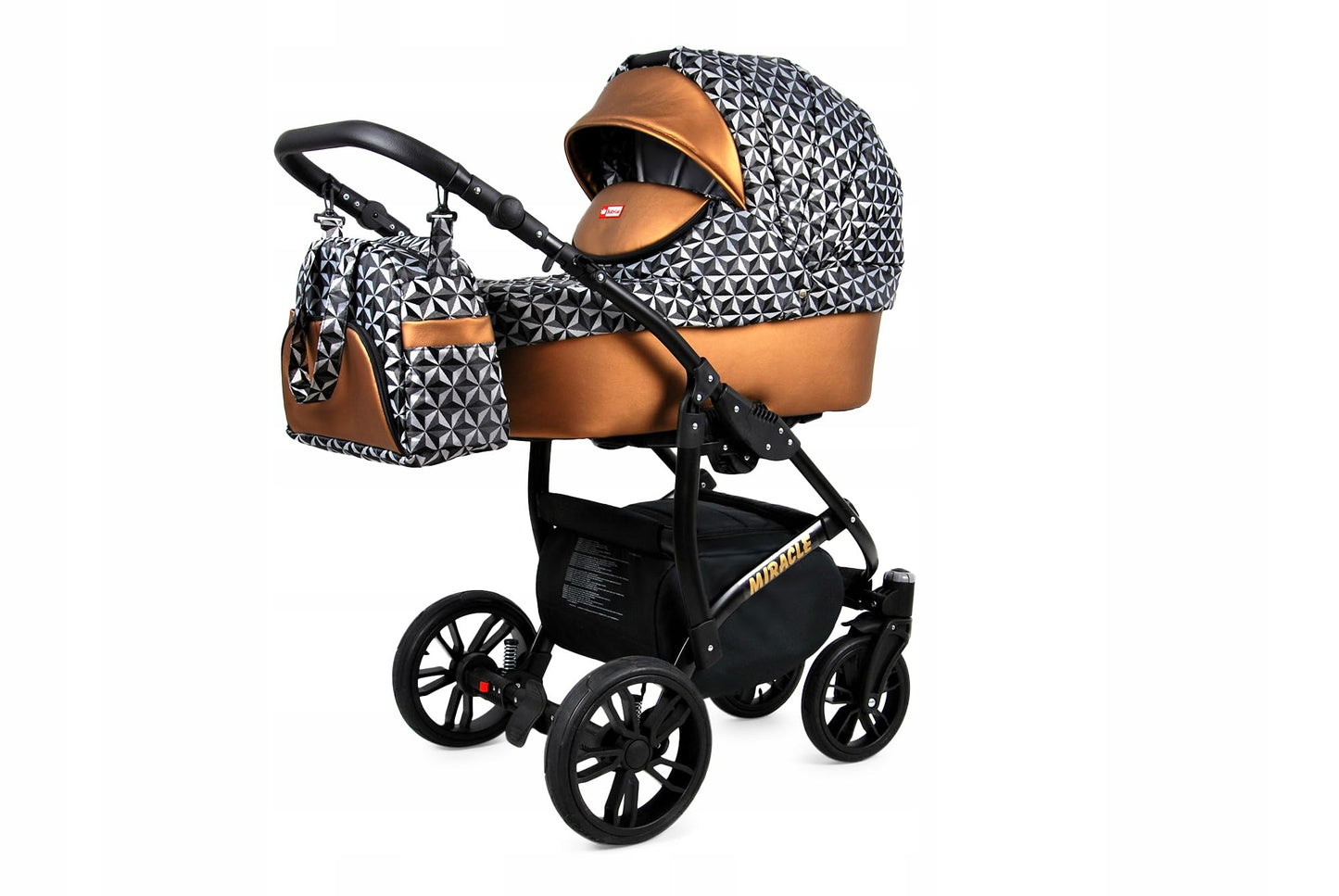 BabyLux Miracle 2-in-1 Baby Pushchair Deep and Pushchair with Accessories Adjustable and Foldable Aluminium Construction Waterproof Non-Removable Wheels Gold Leaf